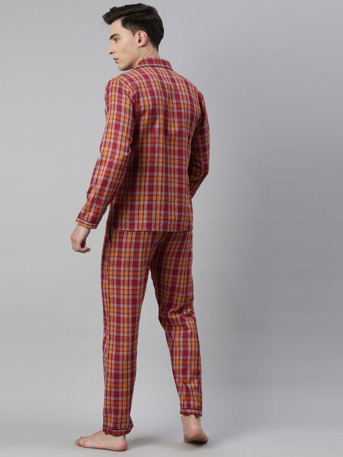 Burgandy Checked Pure Cotton Sleepsuit